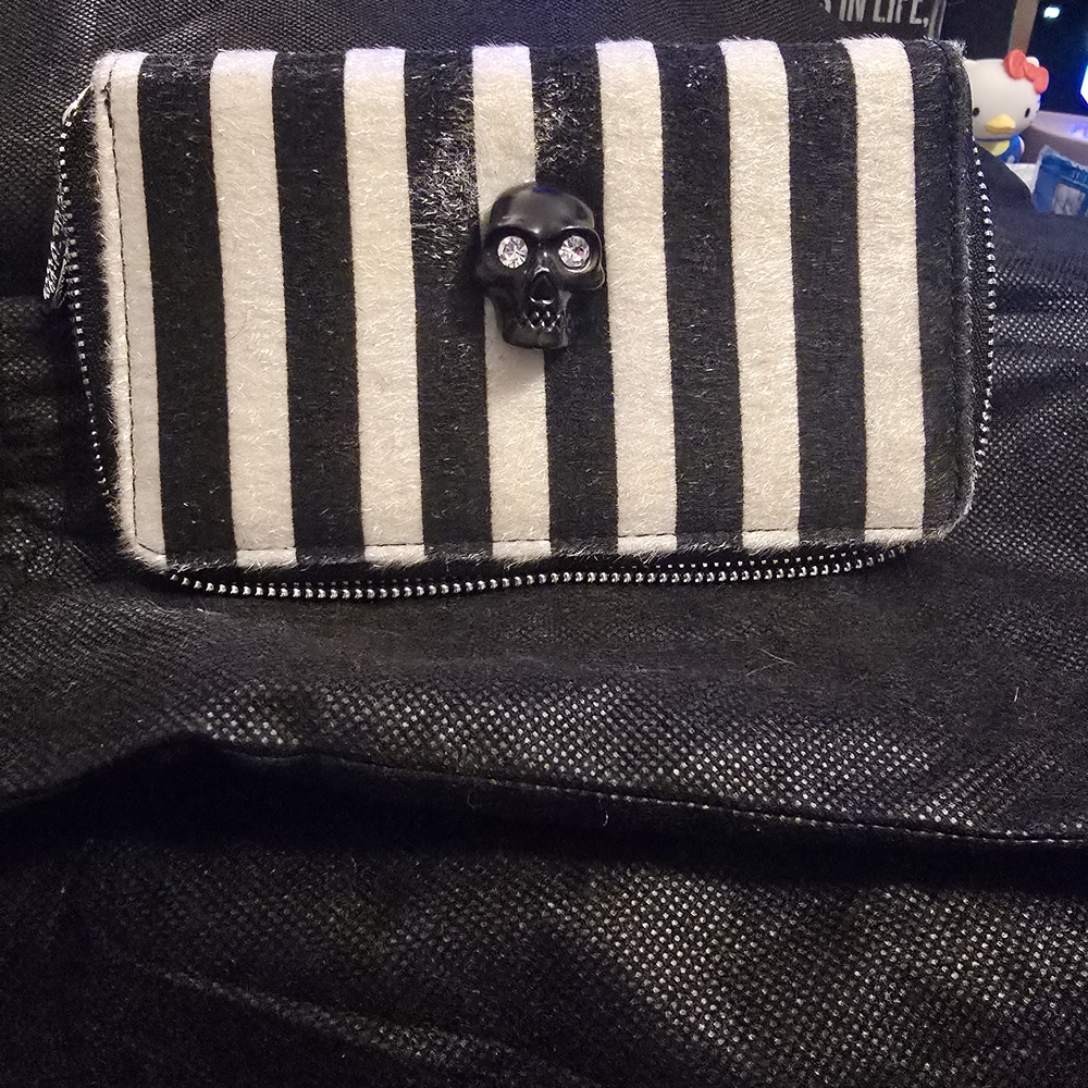 Lux de Ville Monochrome Striped Wallet with Skull Detail